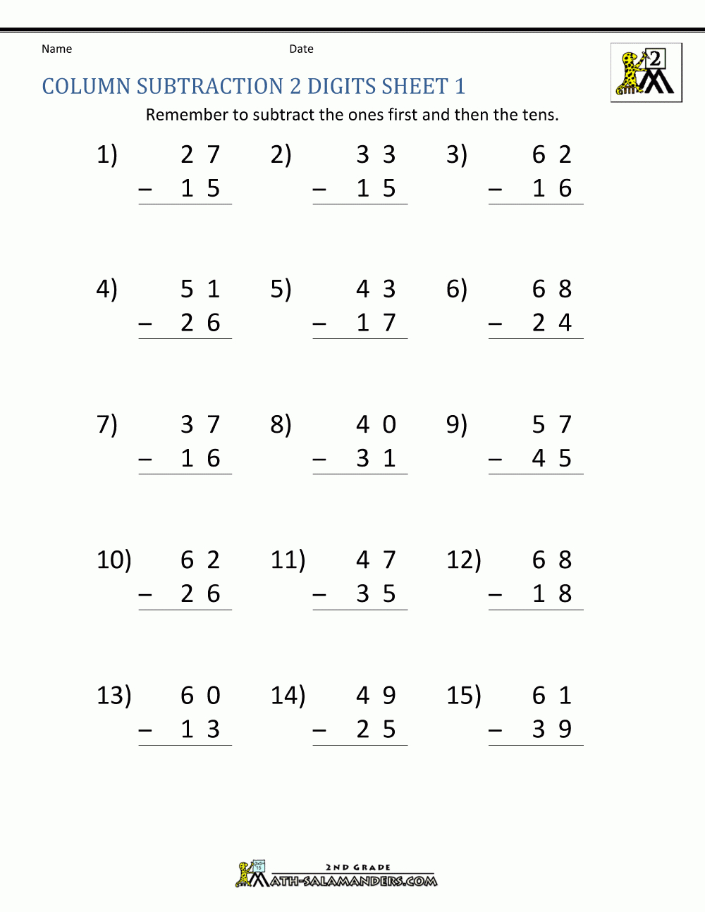 2 digit subtraction worksheets free printable subtraction worksheets for 2nd grade 2 Digit Subtraction Worksheets | Free Printable Subtraction Worksheets For 2Nd Grade