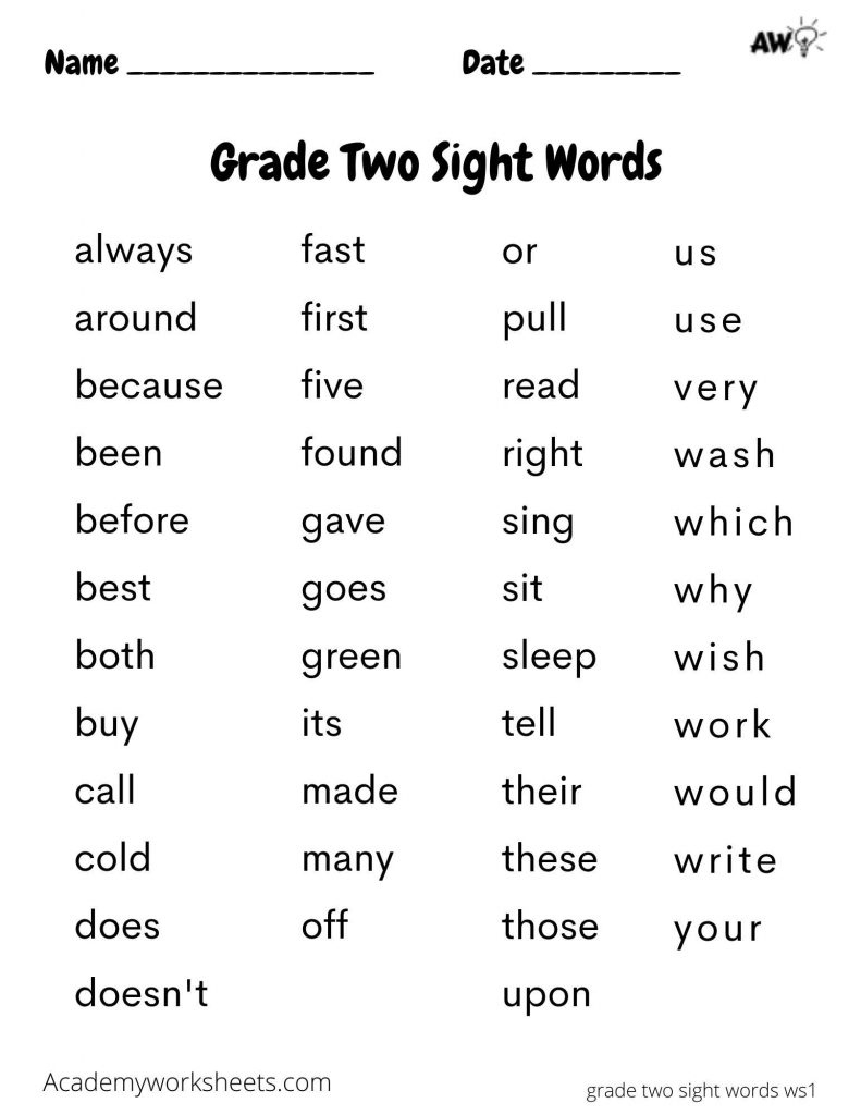 2Nd Grade Sight Words - Dolch - Academy Worksheets - Worksheets | 2Nd Grade Sight Words Printable Worksheets