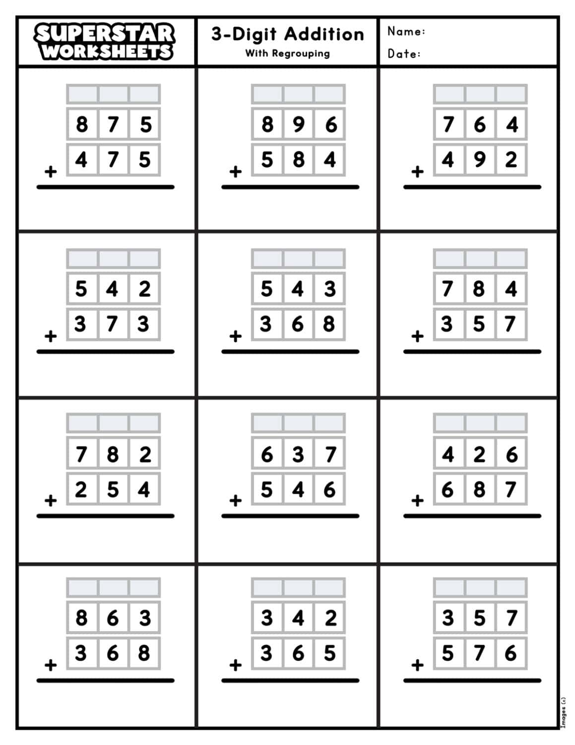 3-Digit Addition Worksheets - Superstar Worksheets | Addition With Regrouping Worksheets Free Printable