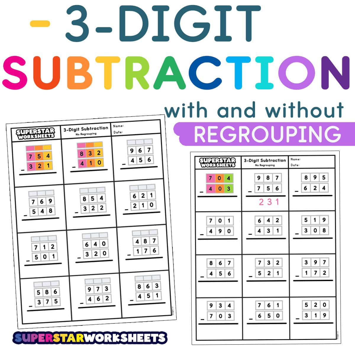 3 Digit Subtraction Worksheets - Superstar Worksheets | Free Printable 3 Digit Subtraction With Regrouping Worksheets