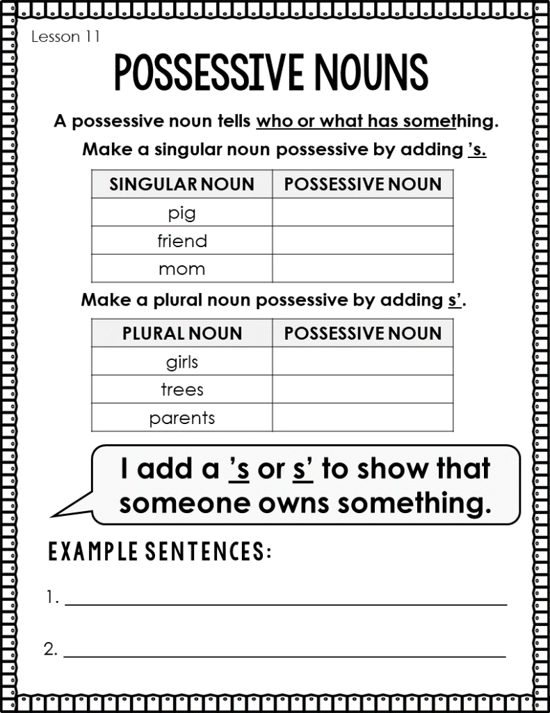4 Free Possessive Nouns Worksheets For Grammar | Free Printable Possessive Nouns Worksheets