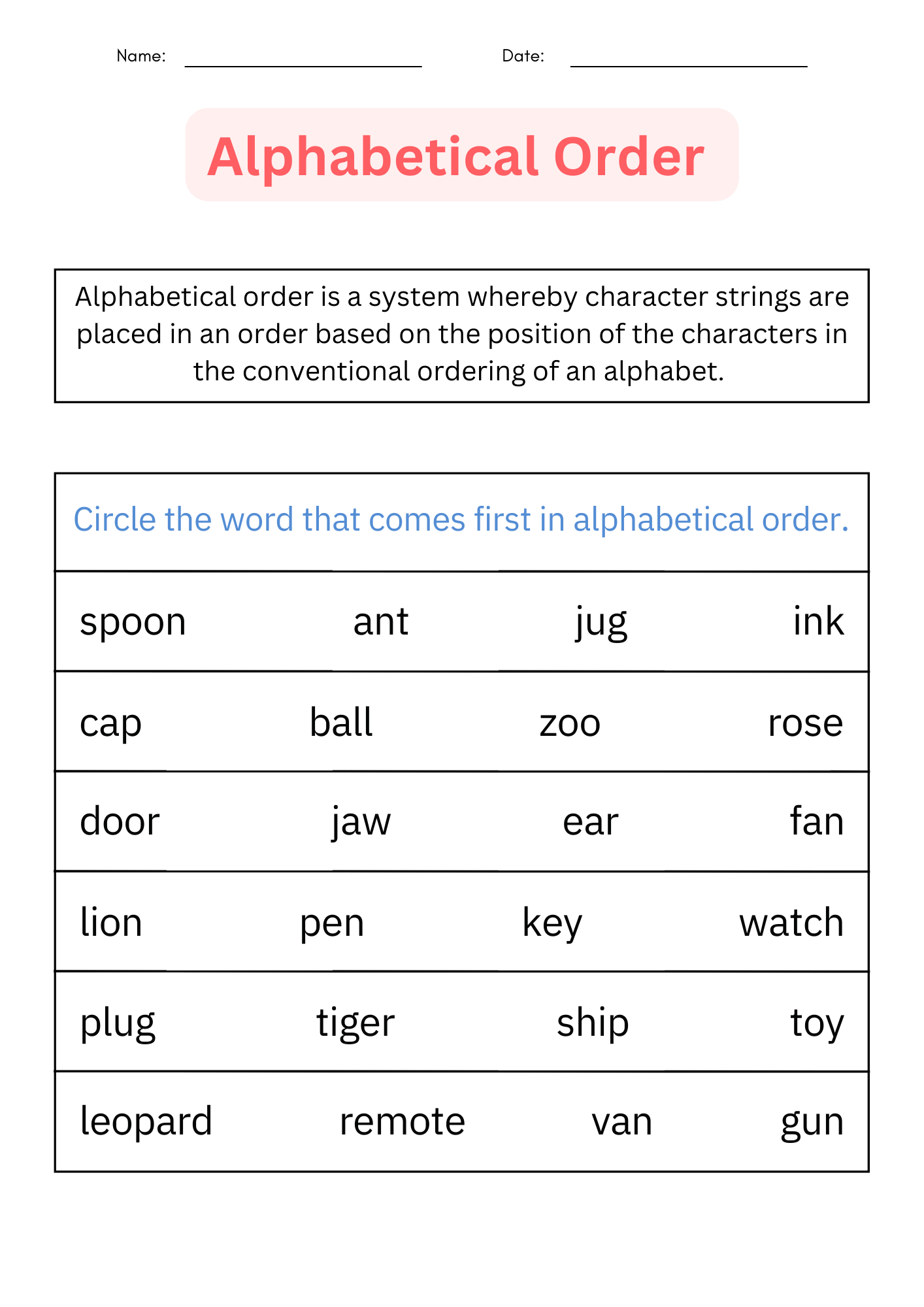 Abc Order - Printable Alphabetical Order Worksheets For 1St L 2Nd | Printable Alphabetical Order Worksheets