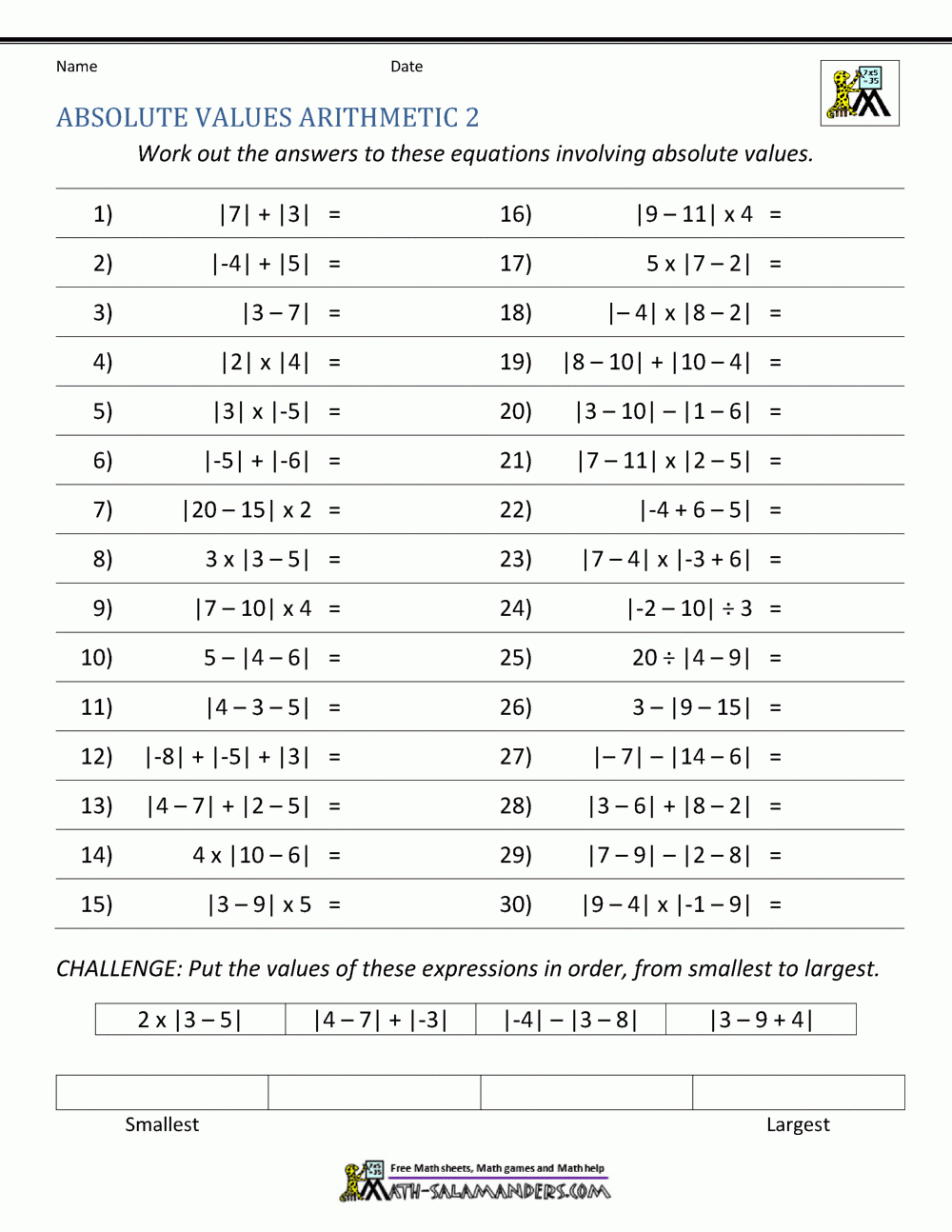 Absolute Value Worksheets | Absolute Value Printable Worksheets