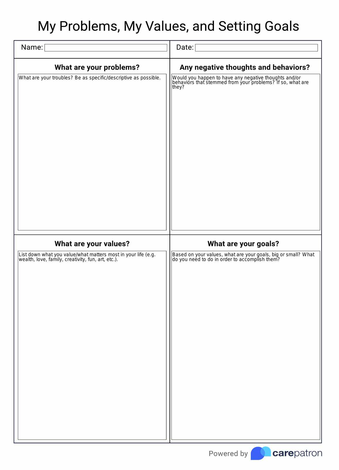 Act Values Worksheet | Free Printable Act Practice Worksheets