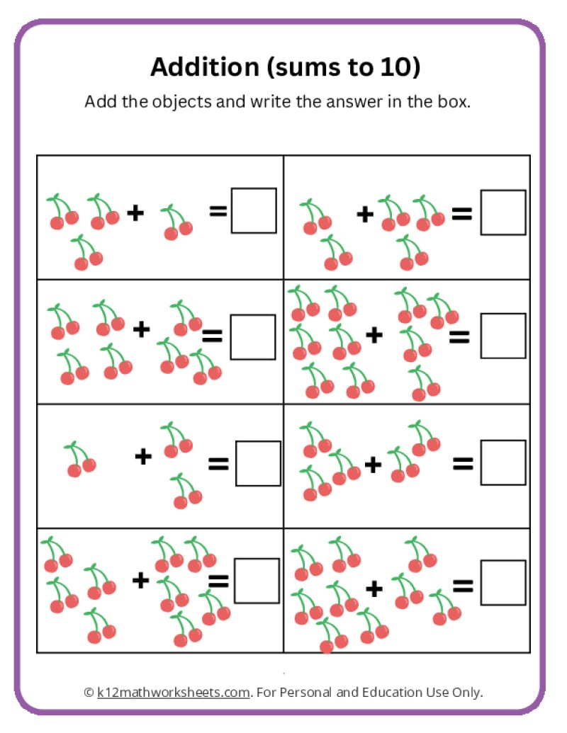 Adding With Objects Worksheets - K12 Math Worksheets | Adding With Pictures Printable Worksheets