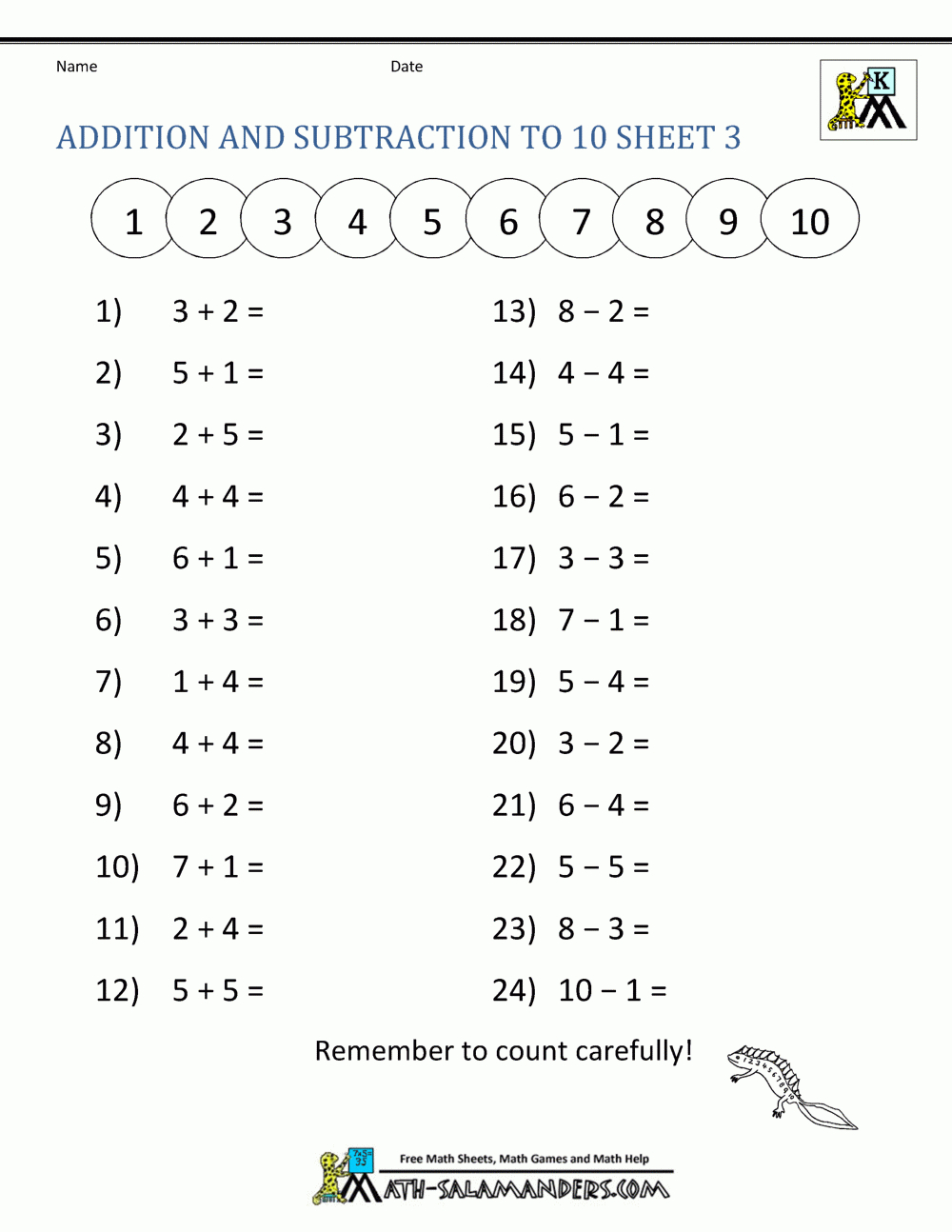 Addition And Subtraction Worksheets For Kindergarten | Free Printable Mixed Addition And Subtraction Worksheets