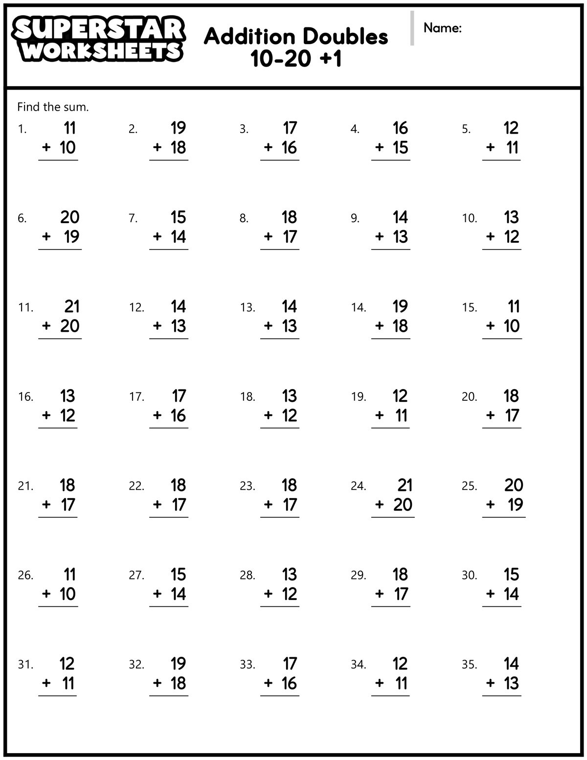 Addition Doubles Worksheets - Superstar Worksheets | Free Printable Math Facts Worksheets