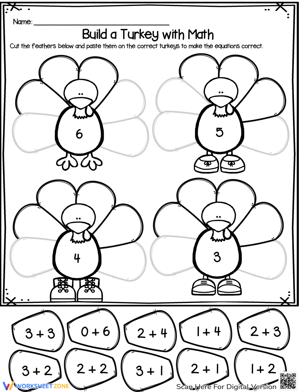 Addition: Thanksgiving Turkey Math Worksheet Worksheet | Thanksgiving Addition Worksheets
