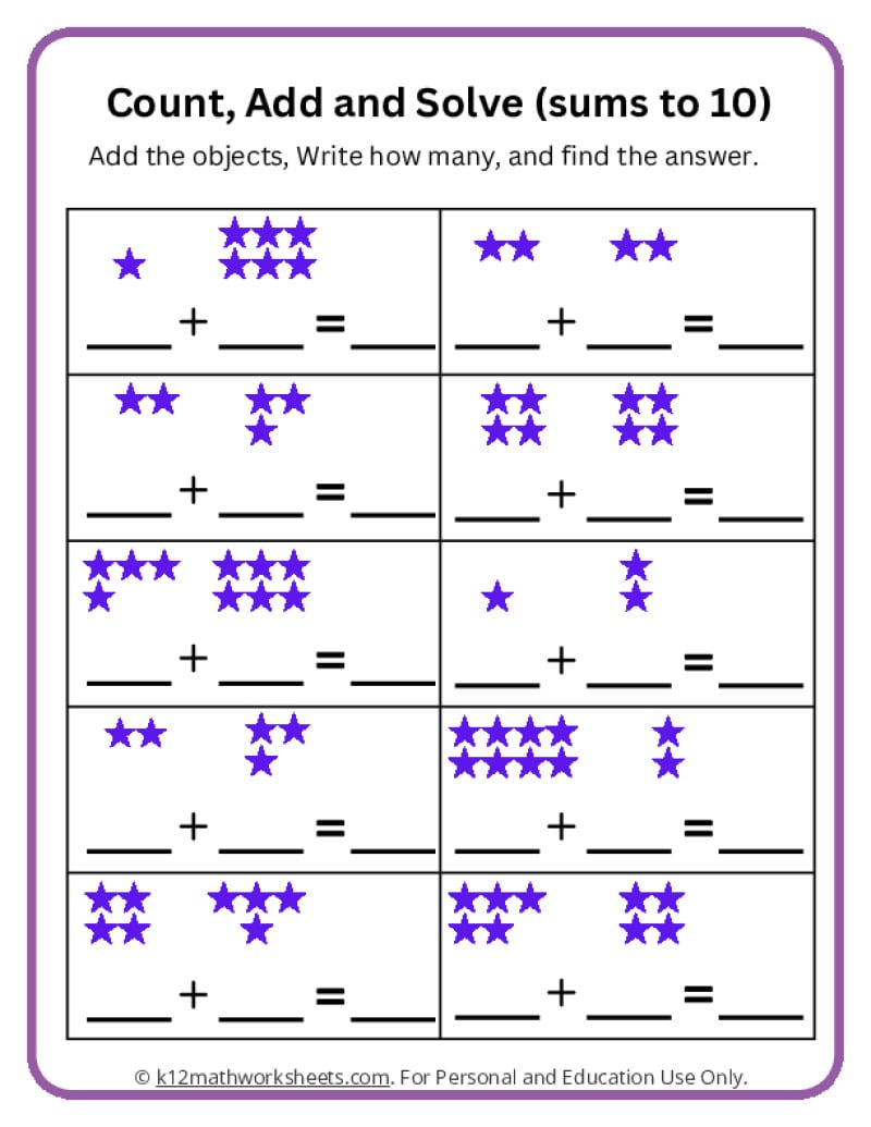 Addition Worksheets For Kindergarten | Adding With Pictures Printable Worksheets