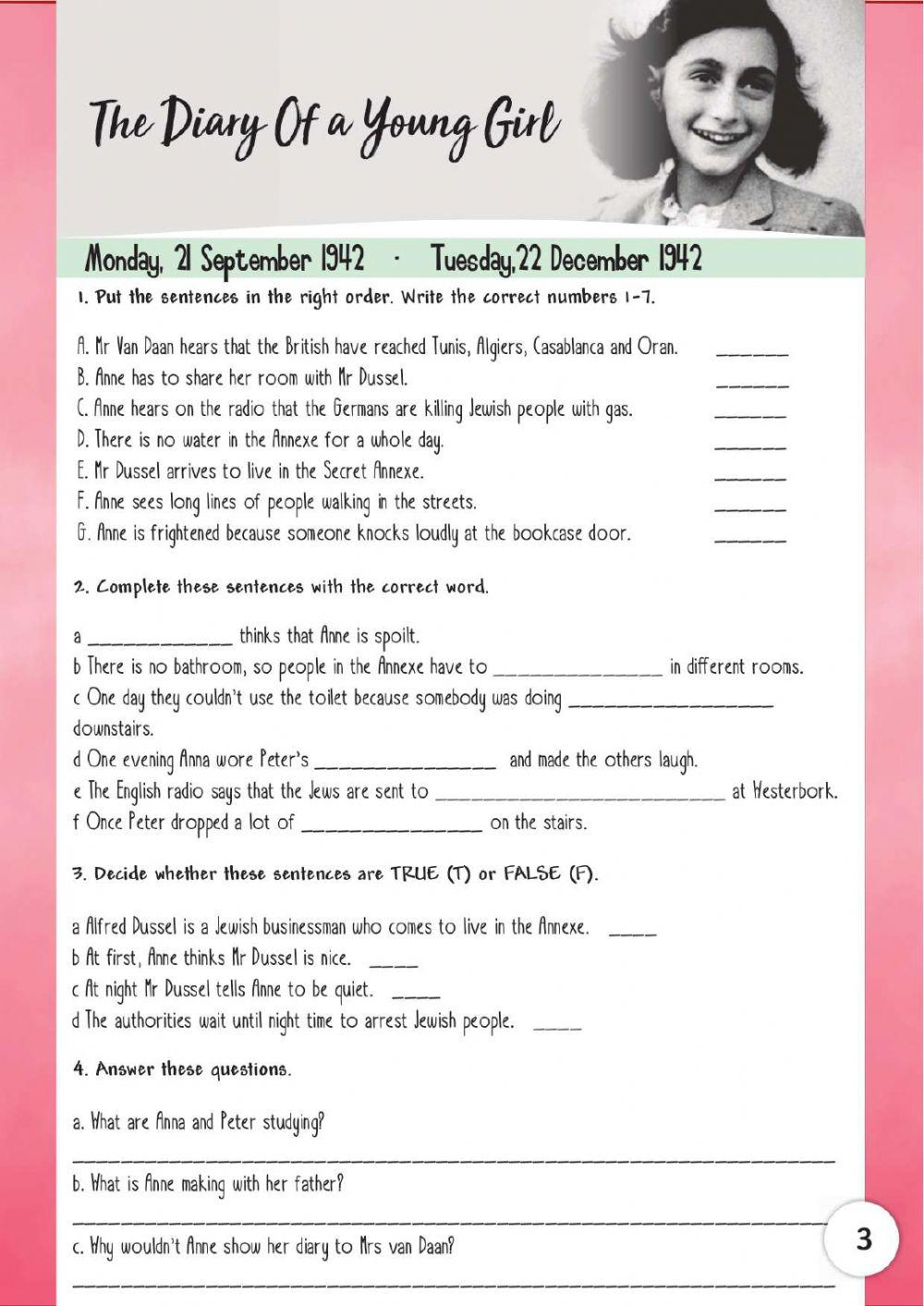 Anne Frank Activities Worksheet | Live Worksheets - Worksheets Library | Anne Frank Worksheets Printable