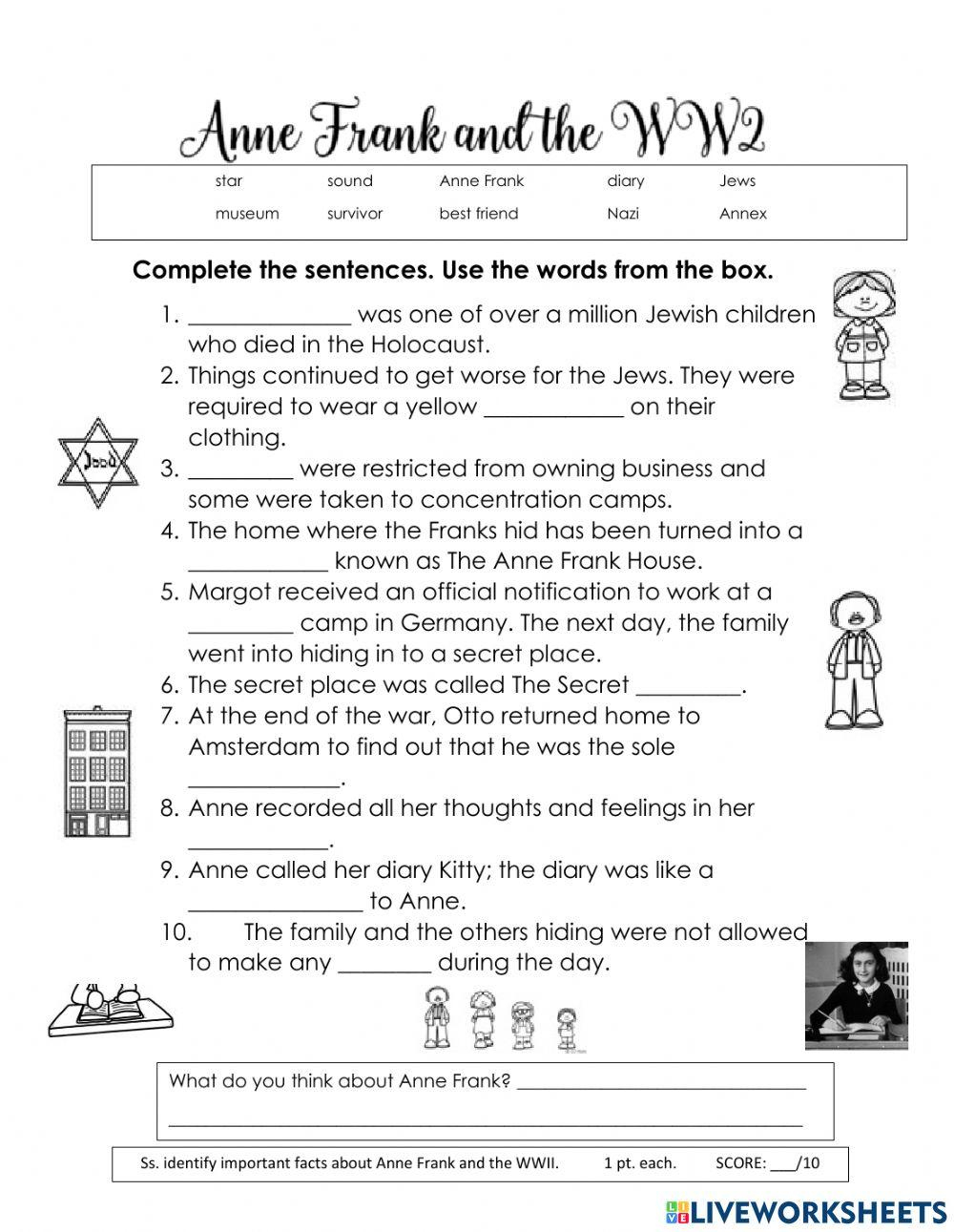 Anne Frank And Wwii Worksheet | Live Worksheets - Worksheets Library | Anne Frank Worksheets Printable