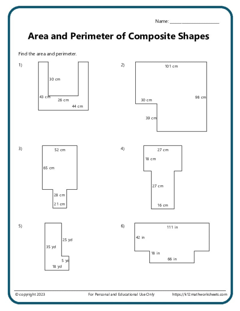Area And Perimeter Of Composite Shapes - K12 Math Worksheets | Free Printable Area And Perimeter Worksheets