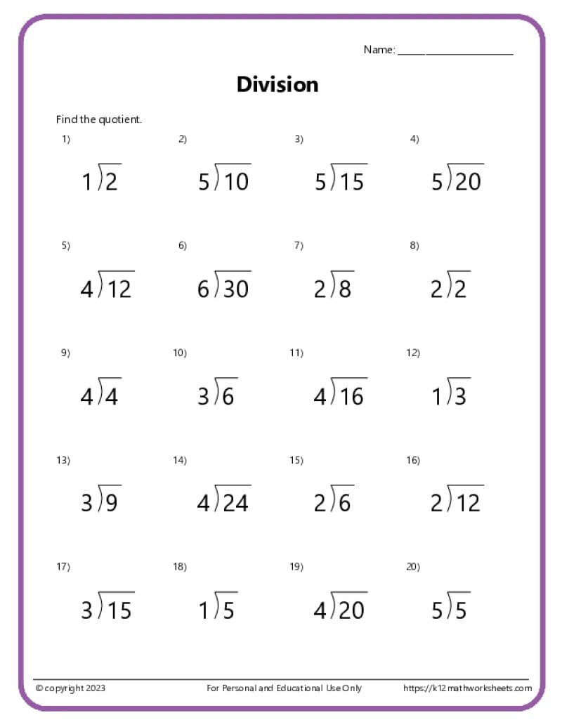 Basic Division Worksheets | Long Division Printable Worksheets For 5Th Graders