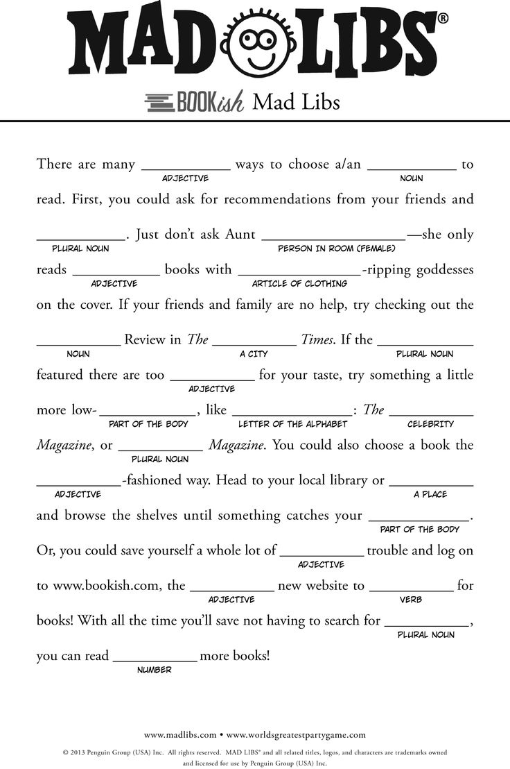 Bookish Mad Libs Http://Www.bookish/Articles/Free-Mad-Libs-For | Mad Libs Printable Worksheets