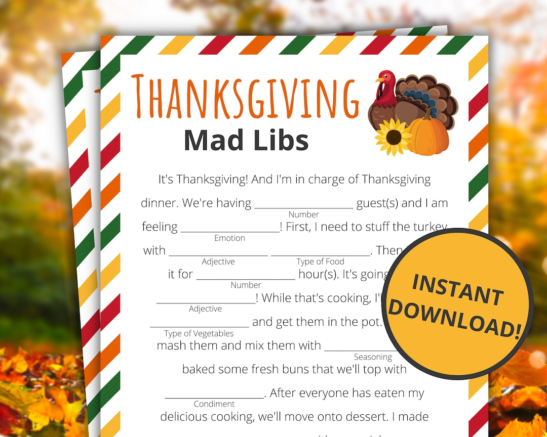 Buy Thanksgiving Mad Libs | Printable Thanksgiving Game | Thanksgiving  Activity For Kids And Adults | Classroom Game - Turkey Online In India -  Etsy | Thanksgiving Mad Libs Worksheets