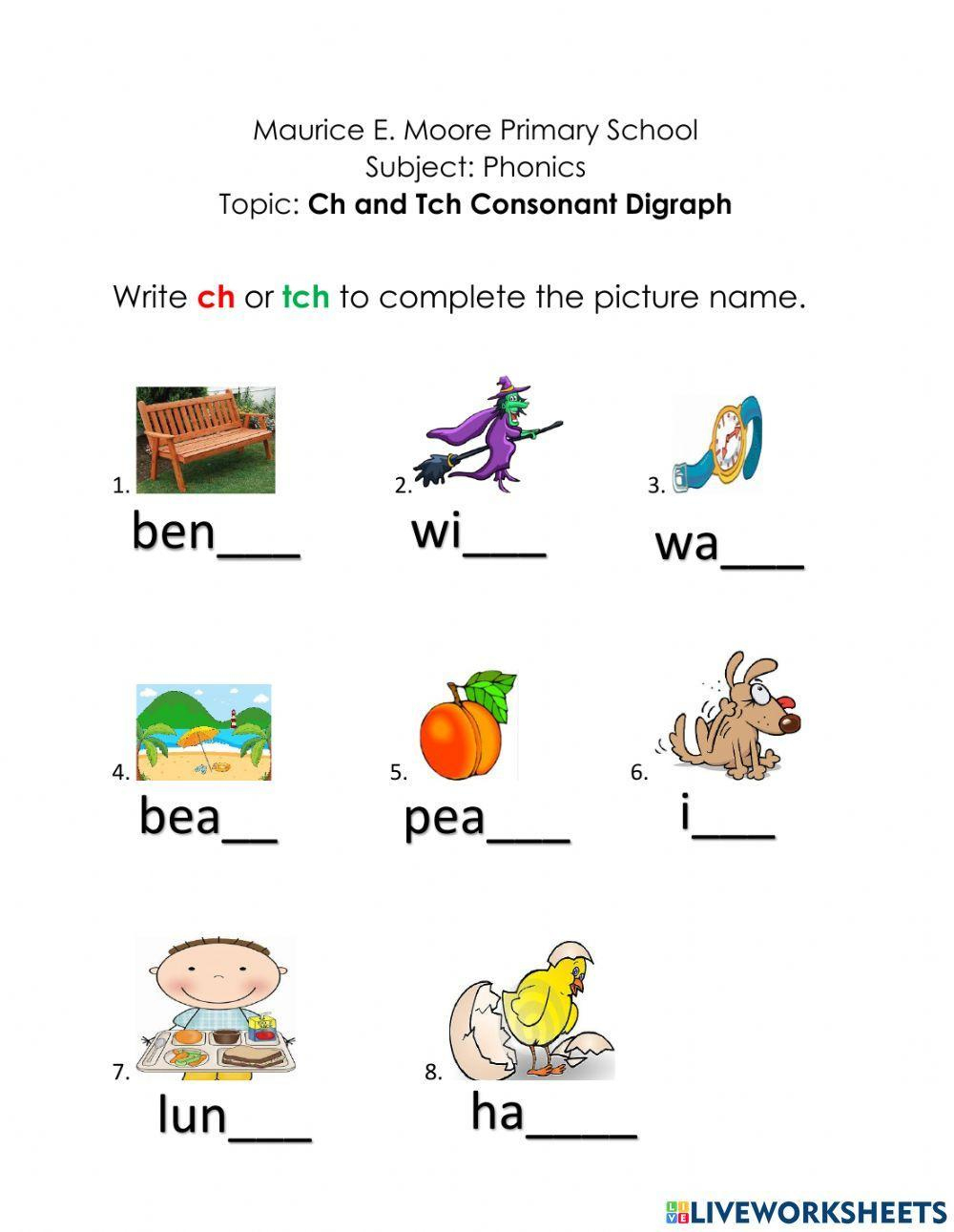 Ch &amp;amp;Amp; Tch Digraph Worksheet | Live Worksheets - Worksheets Library | Tch Worksheets Printables