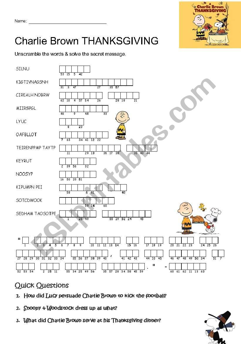 charlie brown thanksgiving esl worksheetgaijin101 a charlie brown thanksgiving worksheet Charlie Brown Thanksgiving - Esl Worksheetgaijin101 | A Charlie Brown Thanksgiving Worksheet