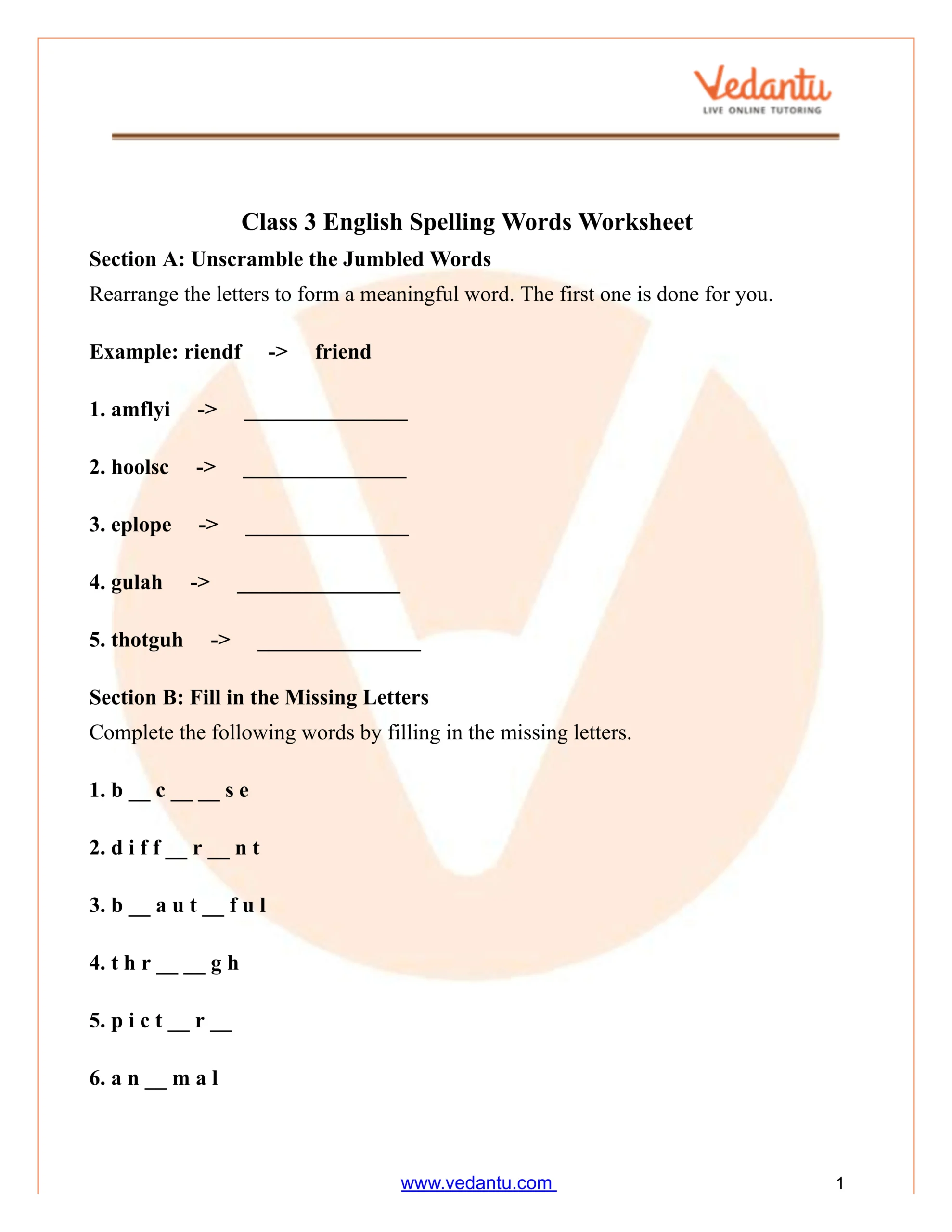 Class 3 Spelling Words Worksheet Pdf With Answers | Free Printable Grade 3 Spelling Worksheets