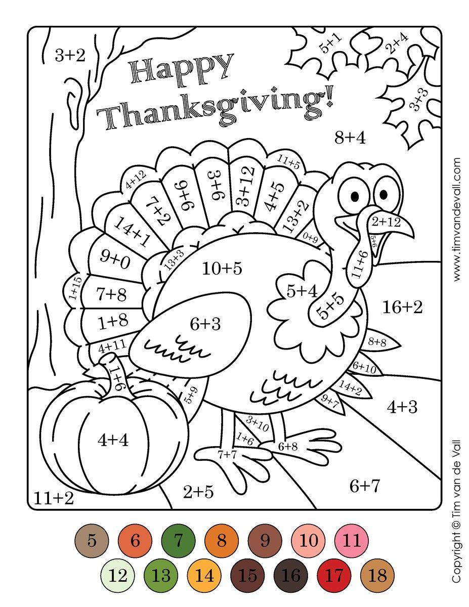 Colornumber Thanksgiving Math Worksheets | Color by Number Thanksgiving Math Worksheets