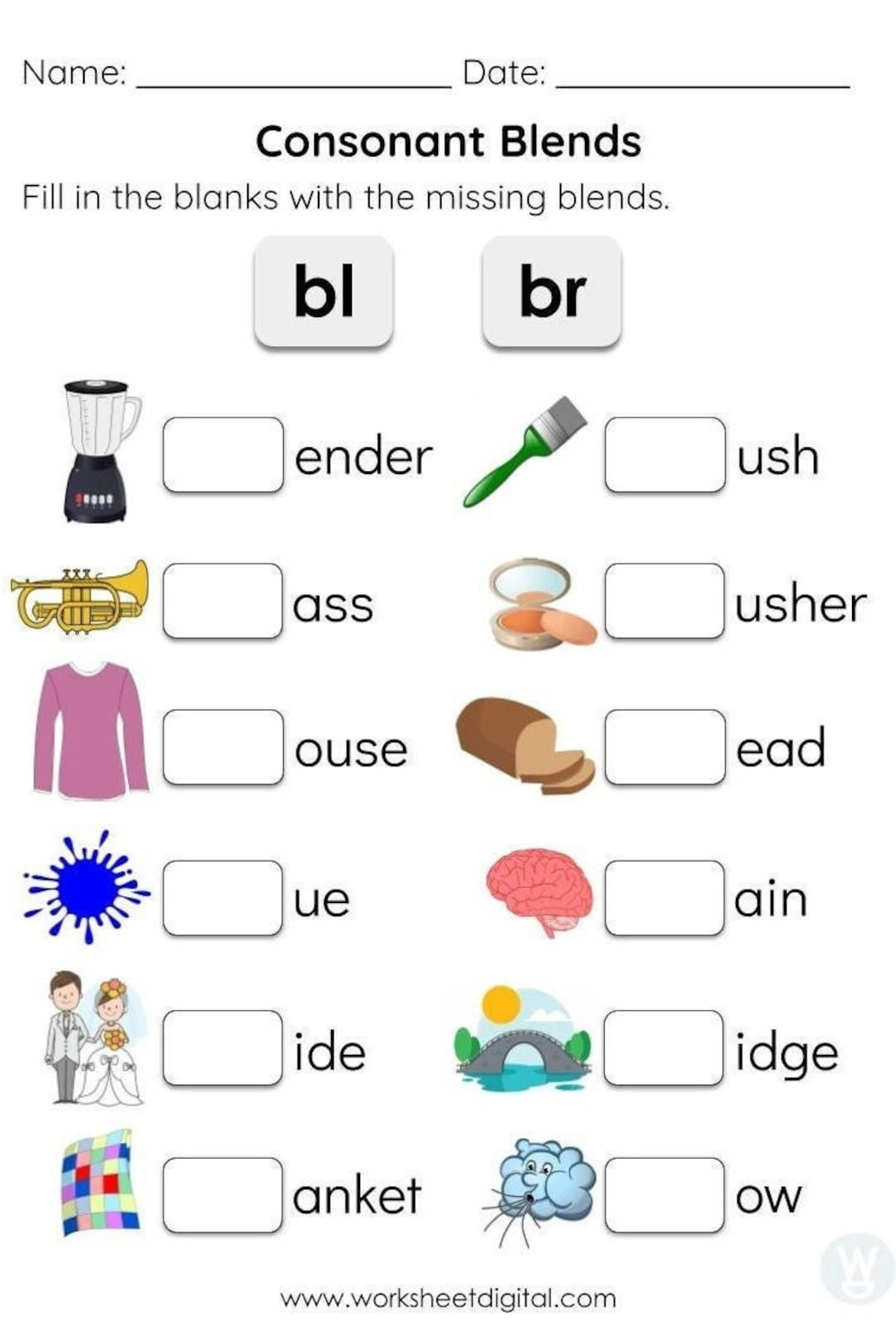 Consonant Blends Worksheets For Kindergarten Preschool Homeschool | Blends Printable Worksheets