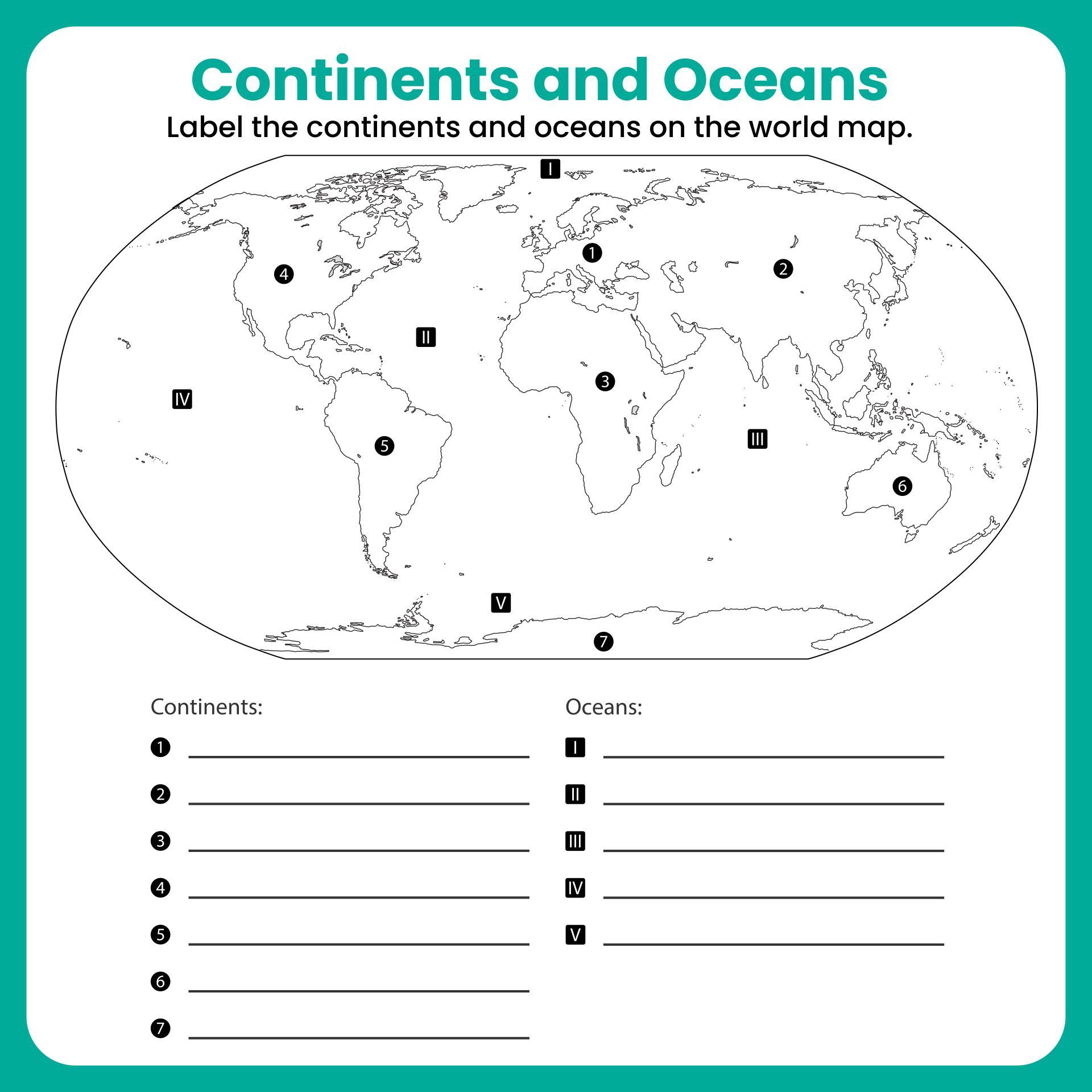 Continents And Oceans Map For 2Nd Grade | Continents And Oceans | Free Printable Worksheets On Continents And Oceans