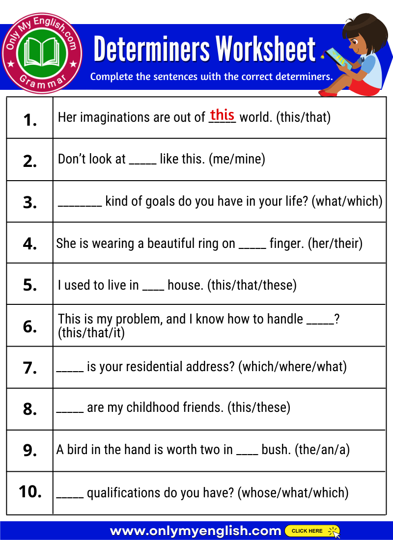 Determiners Exercises With Answers » Onlymyenglish | Determiners Printable Worksheets