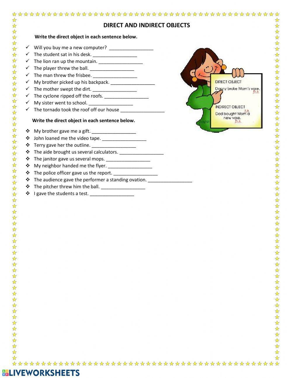 Direct And Indirect Objects | Carolina Dimas Díaz | - Worksheets | Direct Object Printable Worksheets