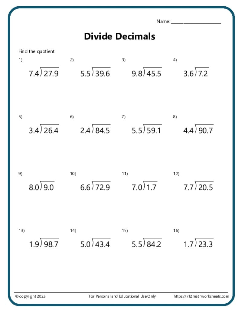 division with decimals worksheets k12 math worksheets long division with decimals worksheets printable Division With Decimals Worksheets - K12 Math Worksheets | Long Division With Decimals Worksheets Printable