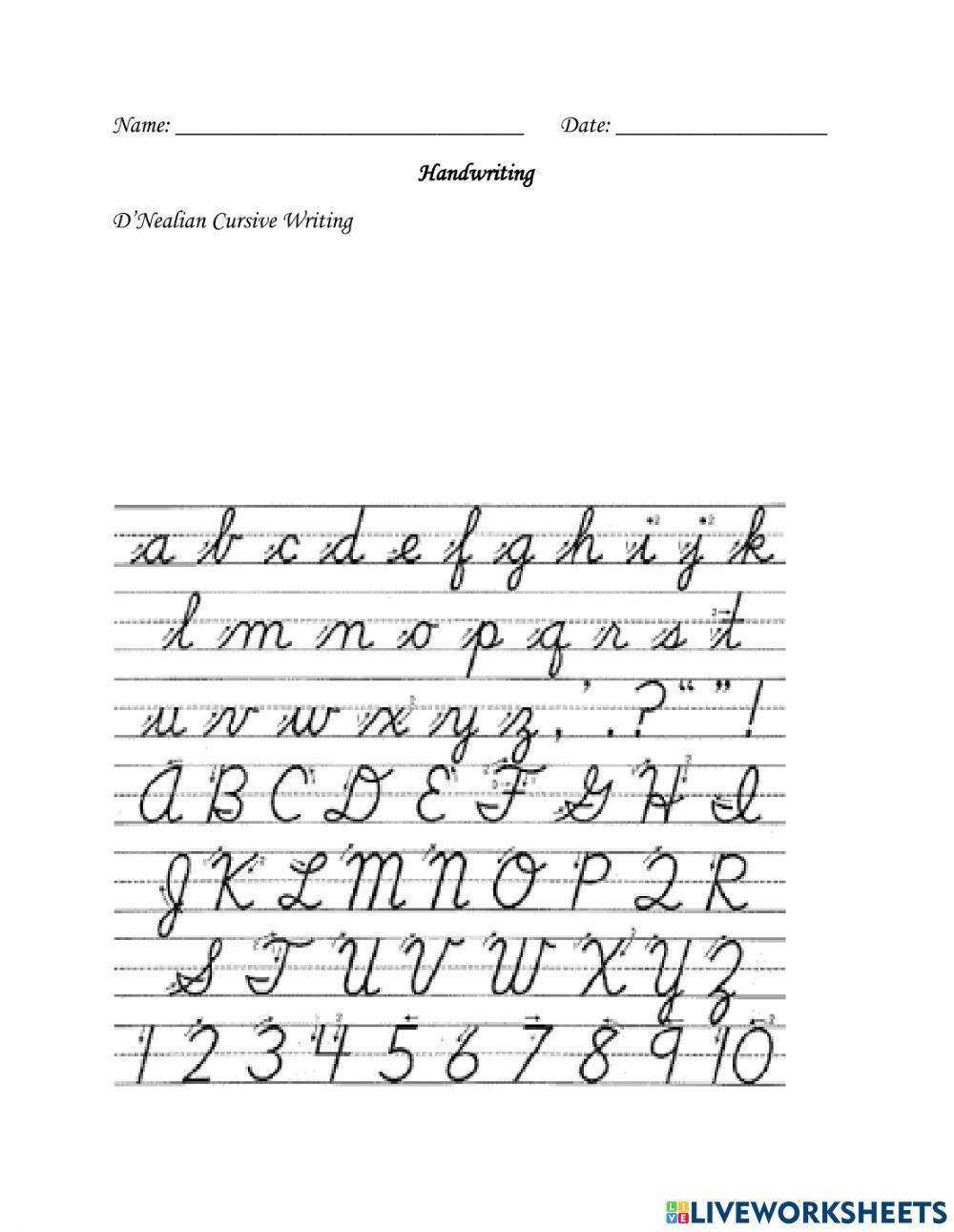 Dnealian Cursive Online Worksheet | Live Worksheets - Worksheets | D Nealian Handwriting Worksheets Printable