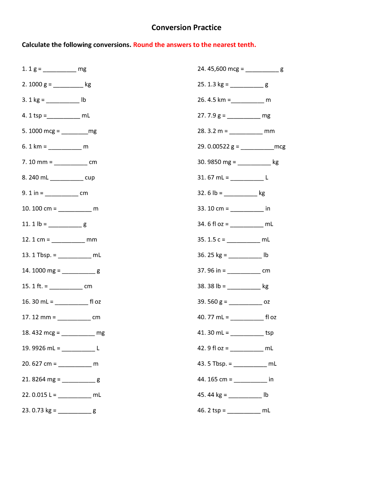 dosage calculations practice worksheet conversion practice nursing math worksheet printables Dosage Calculations Practice Worksheet - Conversion Practice | Nursing Math Worksheet Printables