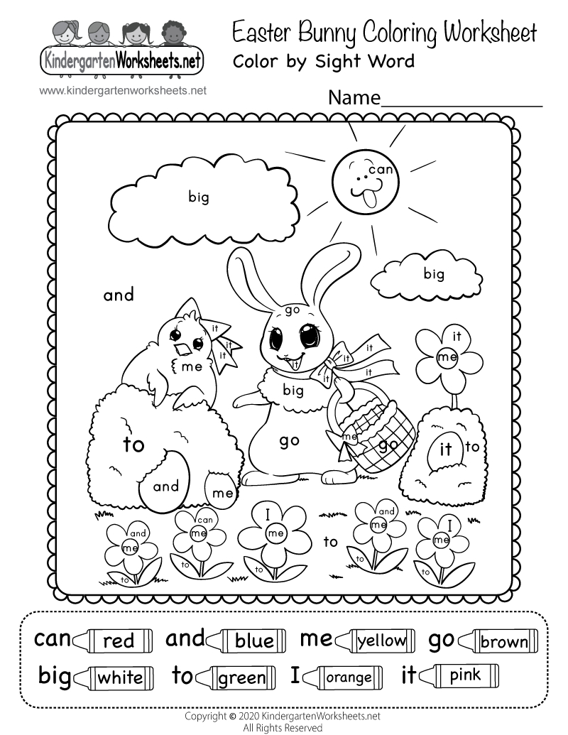 Easter Bunny Colorsight Word Worksheet - Free Printable | Free Printable Easter Worksheets