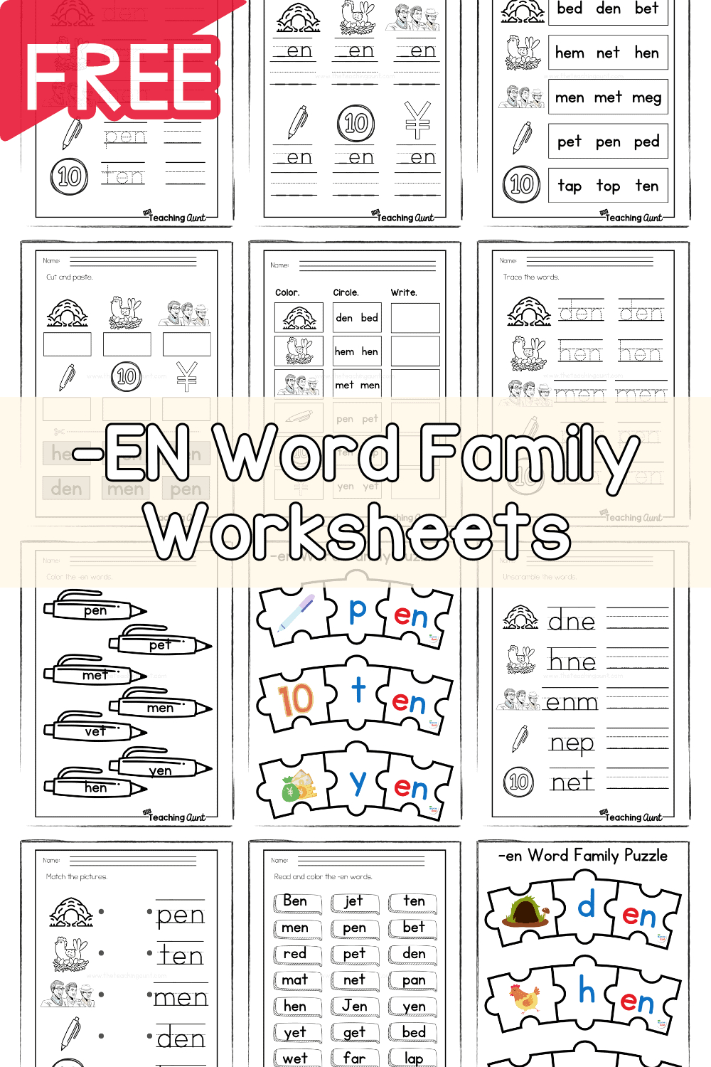 En Word Family Worksheets - The Teaching Aunt | Printable Word Family Worksheets