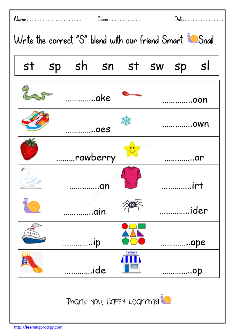 English Blending - Learningprodigy | Blends Printable Worksheets
