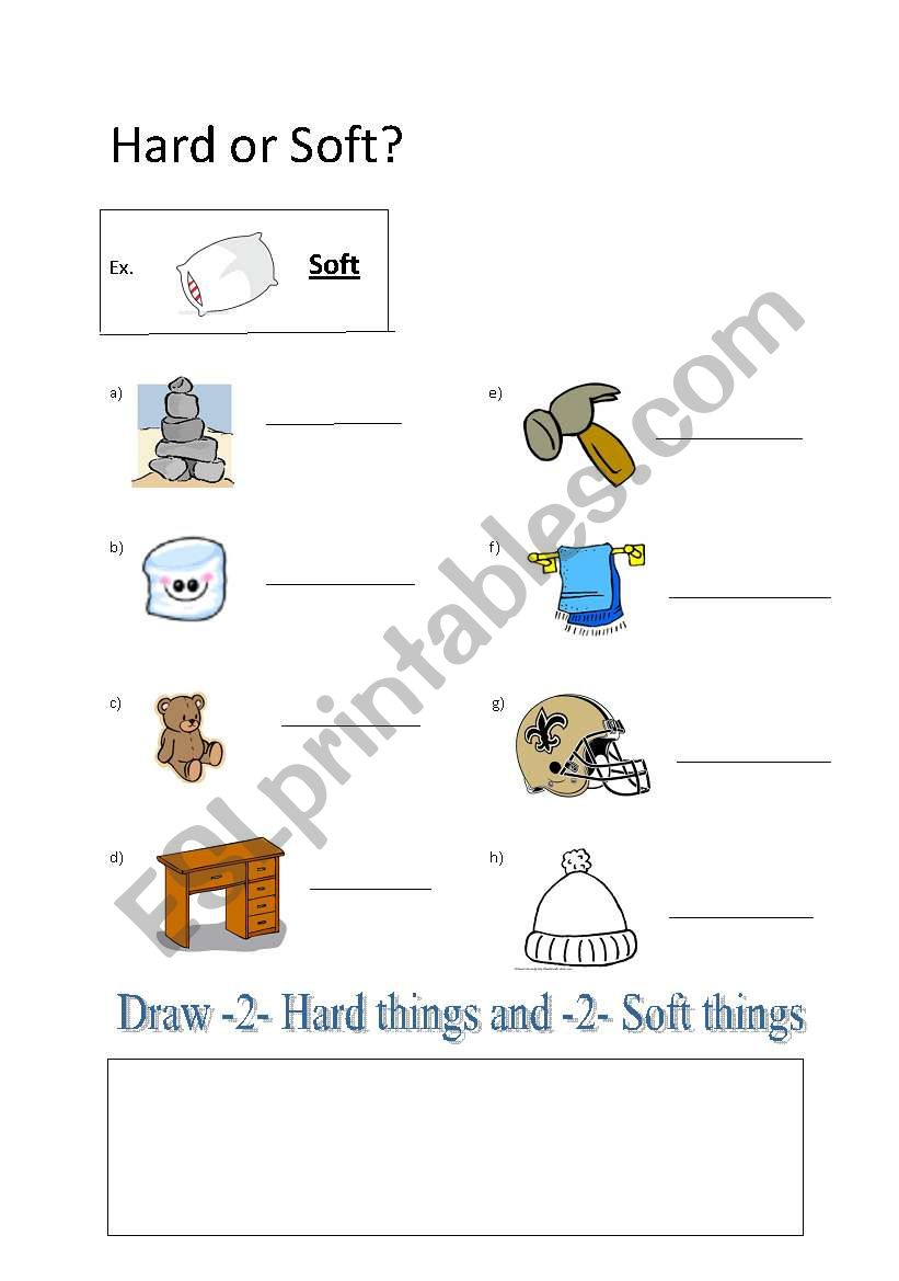 English Worksheets: Hard Versus Soft | Hard And Soft Objects Printable Worksheets