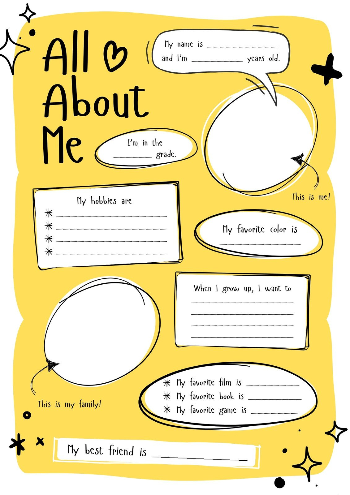 Free And Printable All About Me Worksheet Templates | Canva | Free Printable All About Me Worksheet