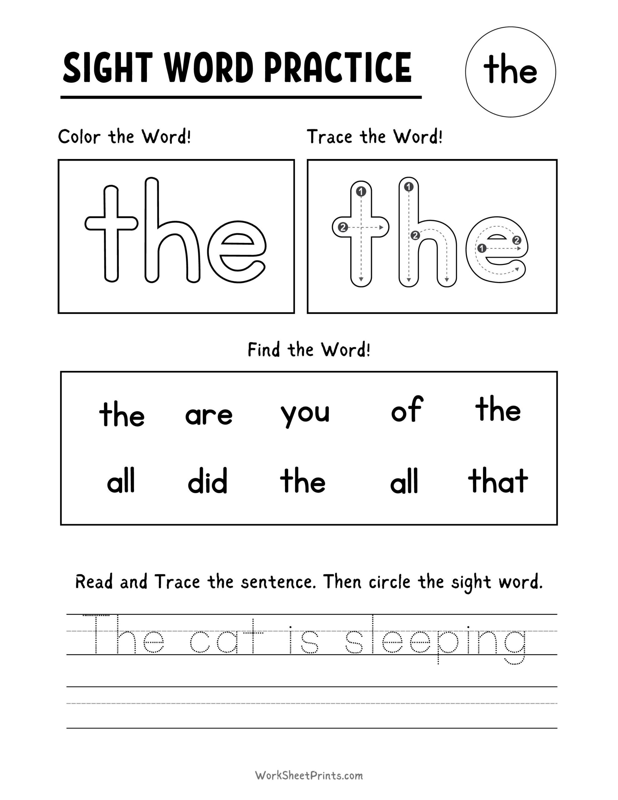 Free Kindergarten Sight Word Worksheets Printable | Kindergarten Sight Words Free Printable Worksheets
