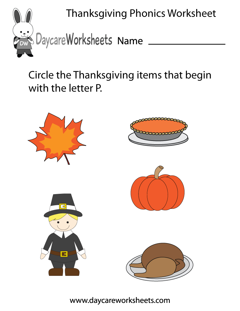 Free Preschool Thanksgiving Phonics Worksheet | Thanksgiving Worksheet Preschool