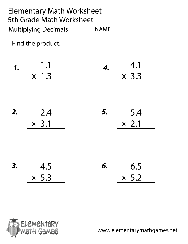 Free Printable Decimals Multiplication Worksheet For Fifth Grade | Multiplying Decimals Free Printable Worksheets