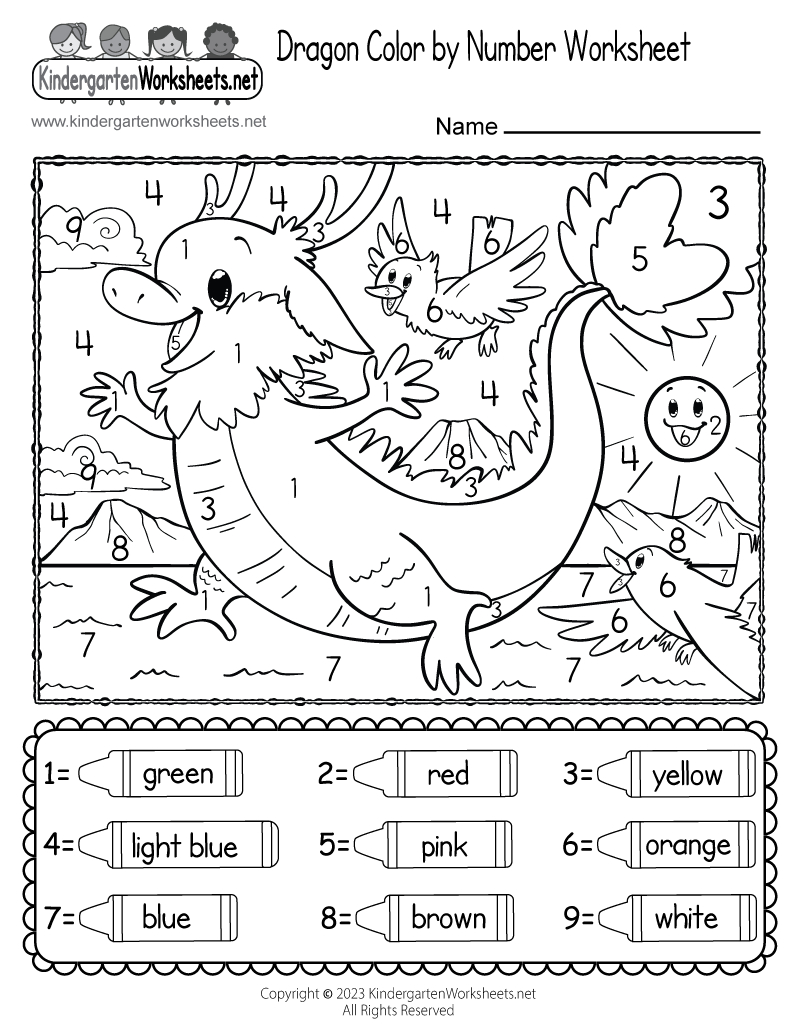 Free Printable Dragon Colornumber Worksheet | Printable Color By Number Worksheets