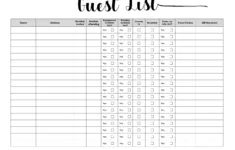 Printable Wedding Guest List Worksheet