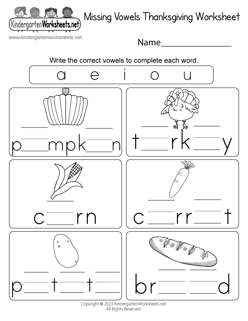 Free Printable Missing Vowels Thanksgiving Worksheet | Free Printable Thanksgiving Worksheets For Kindergarten