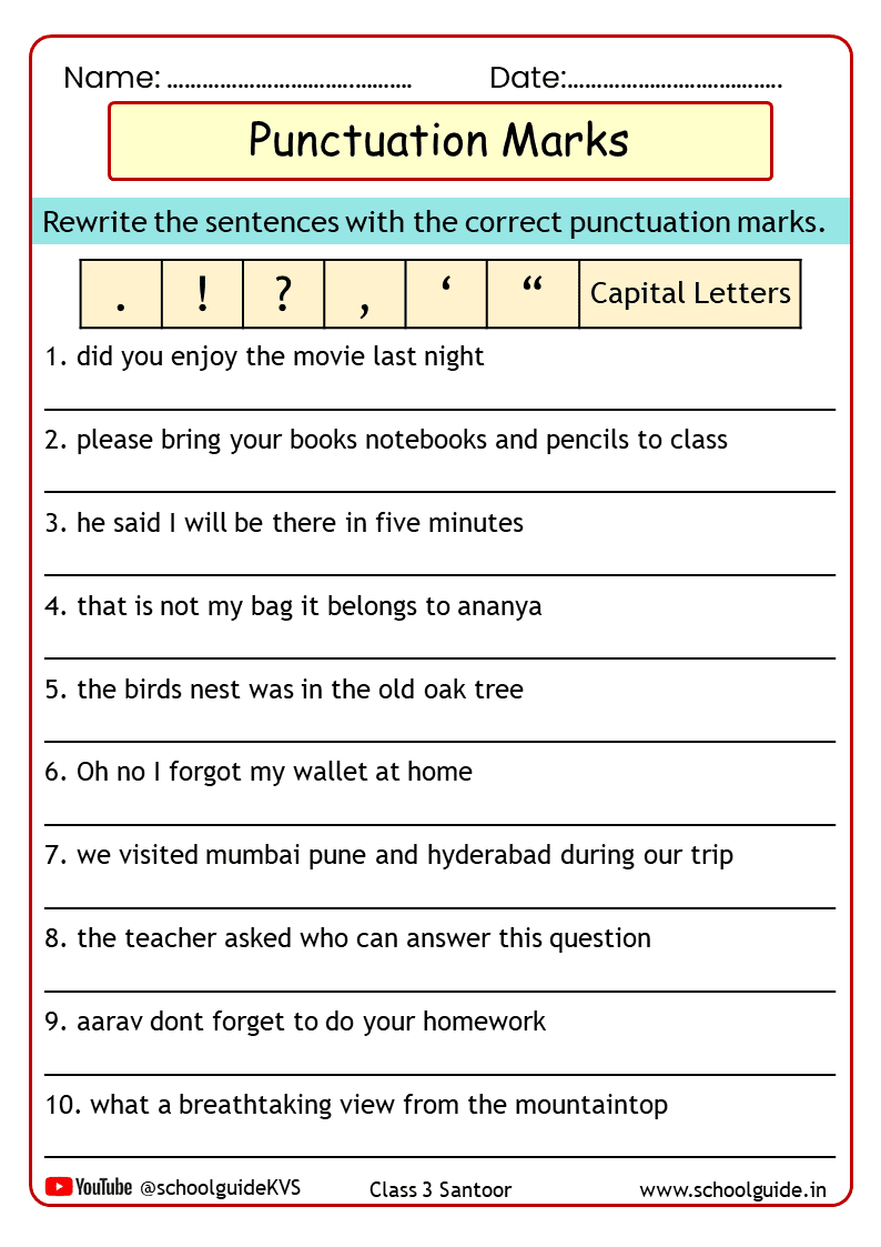 Free Printable Punctuation Worksheets Pdf For Kids | Free Printable Punctuation Worksheets For 3Rd Grade