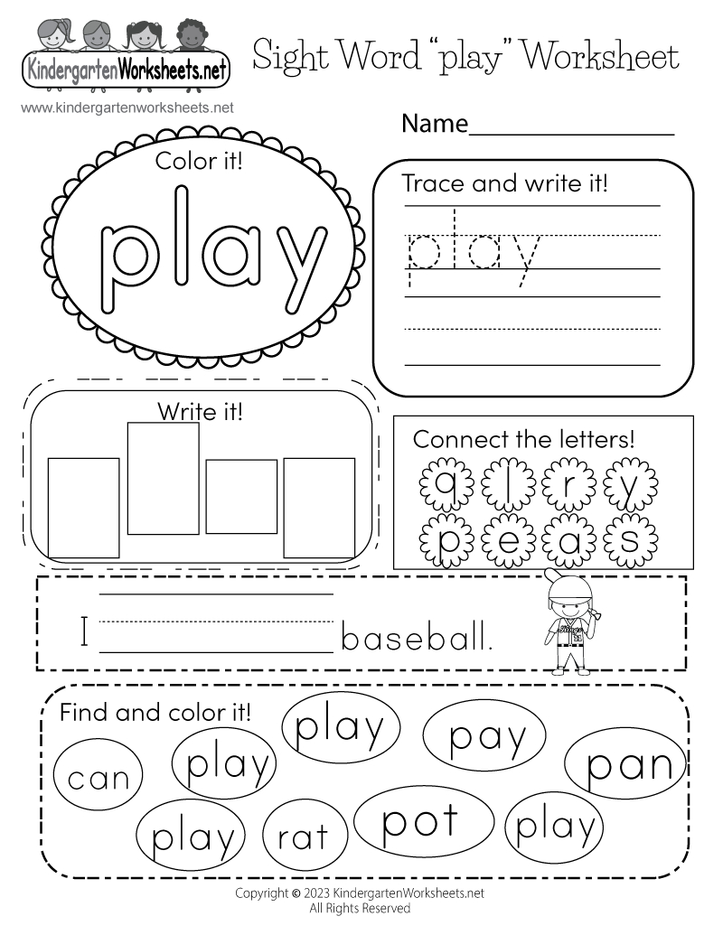 Free Printable Sight Word “Play” Worksheet | Kindergarten Sight Words Free Printable Worksheets