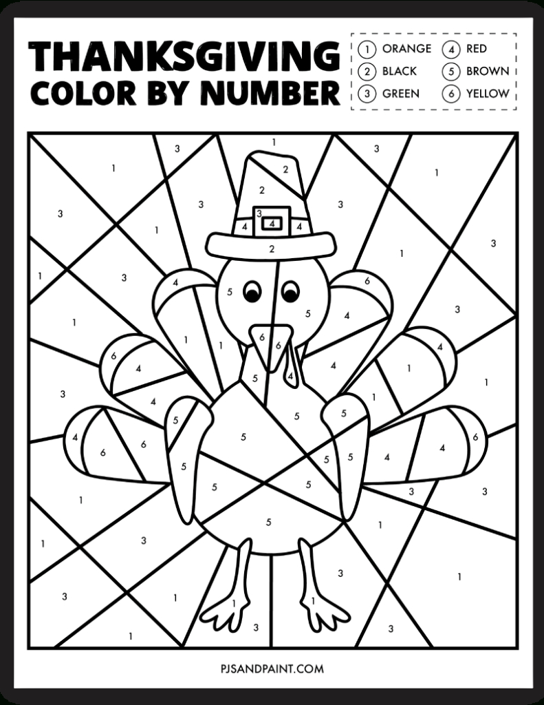 Free Printable Thanksgiving Colornumber Worksheet - Pjs And Paint | Free Printable Color By Number Thanksgiving Worksheets