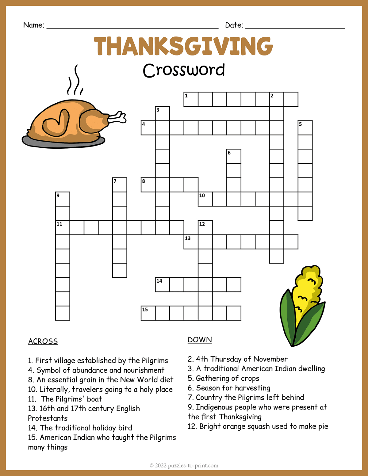 Free Printable Thanksgiving Crossword | Thanksgiving Crossword Puzzle Worksheet