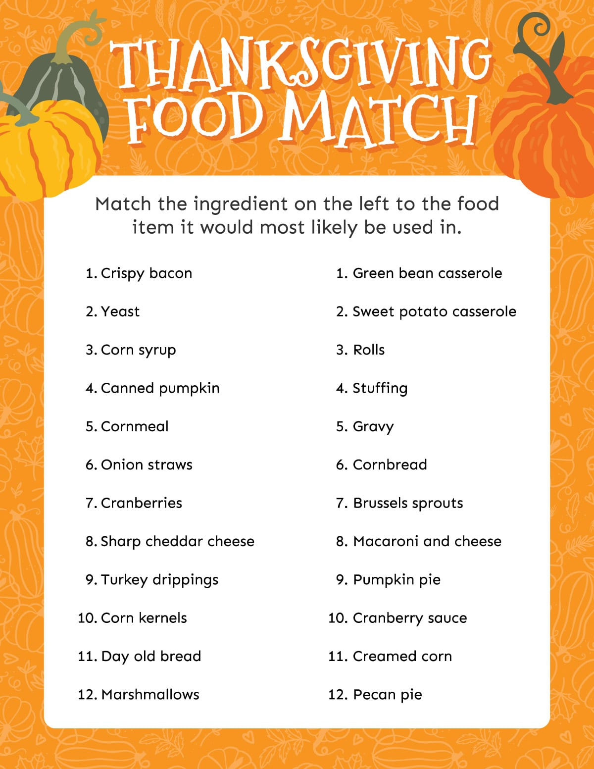 Free Printable Thanksgiving Matching Game - Play Party Plan | Thanksgiving Games Worksheets