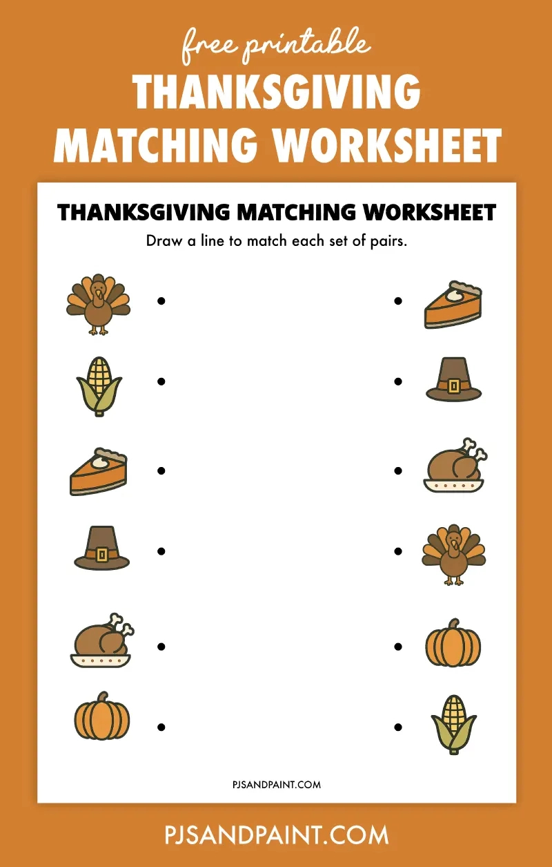 free printable thanksgiving matching worksheet pjs and paint thanksgiving matching worksheet Free Printable Thanksgiving Matching Worksheet - Pjs And Paint | Thanksgiving Matching Worksheet