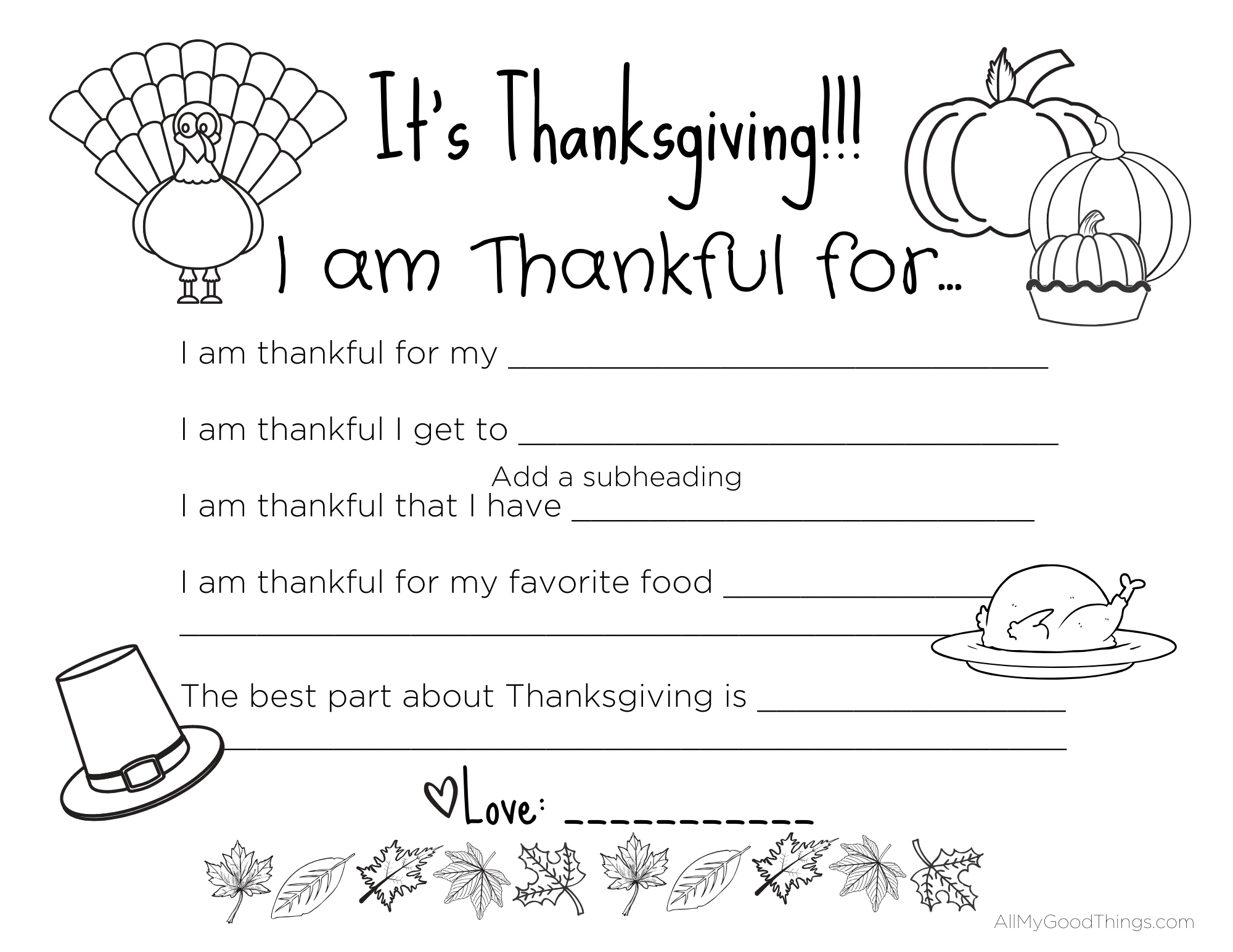 Free Printable Thanksgiving Placemats For The Kids - All My Good | I Am Thankful For Thanksgiving Worksheet