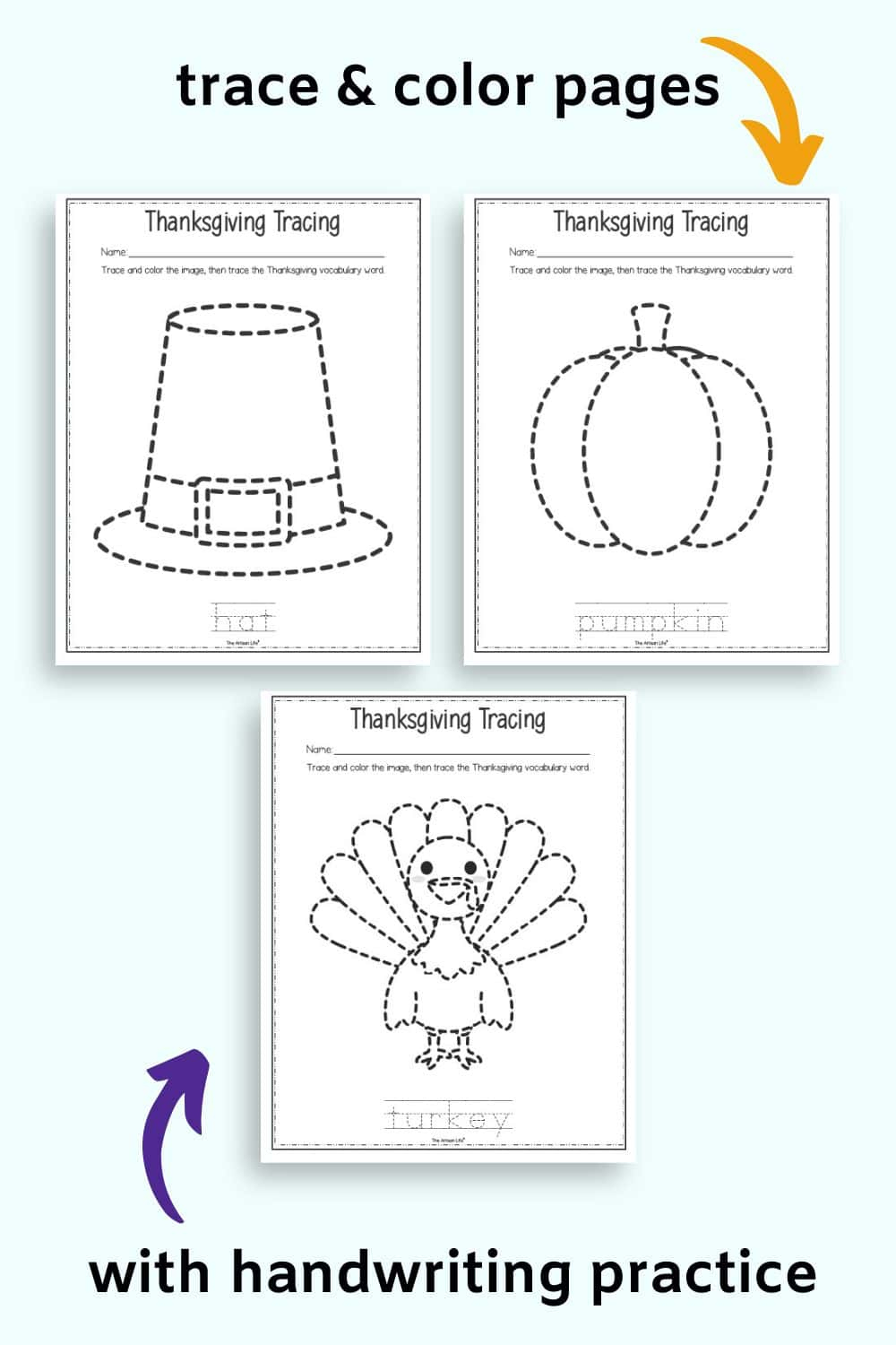 Free Printable Thanksgiving Tracing Worksheets - The Artisan Life | Thanksgiving Tracing Worksheets Preschool