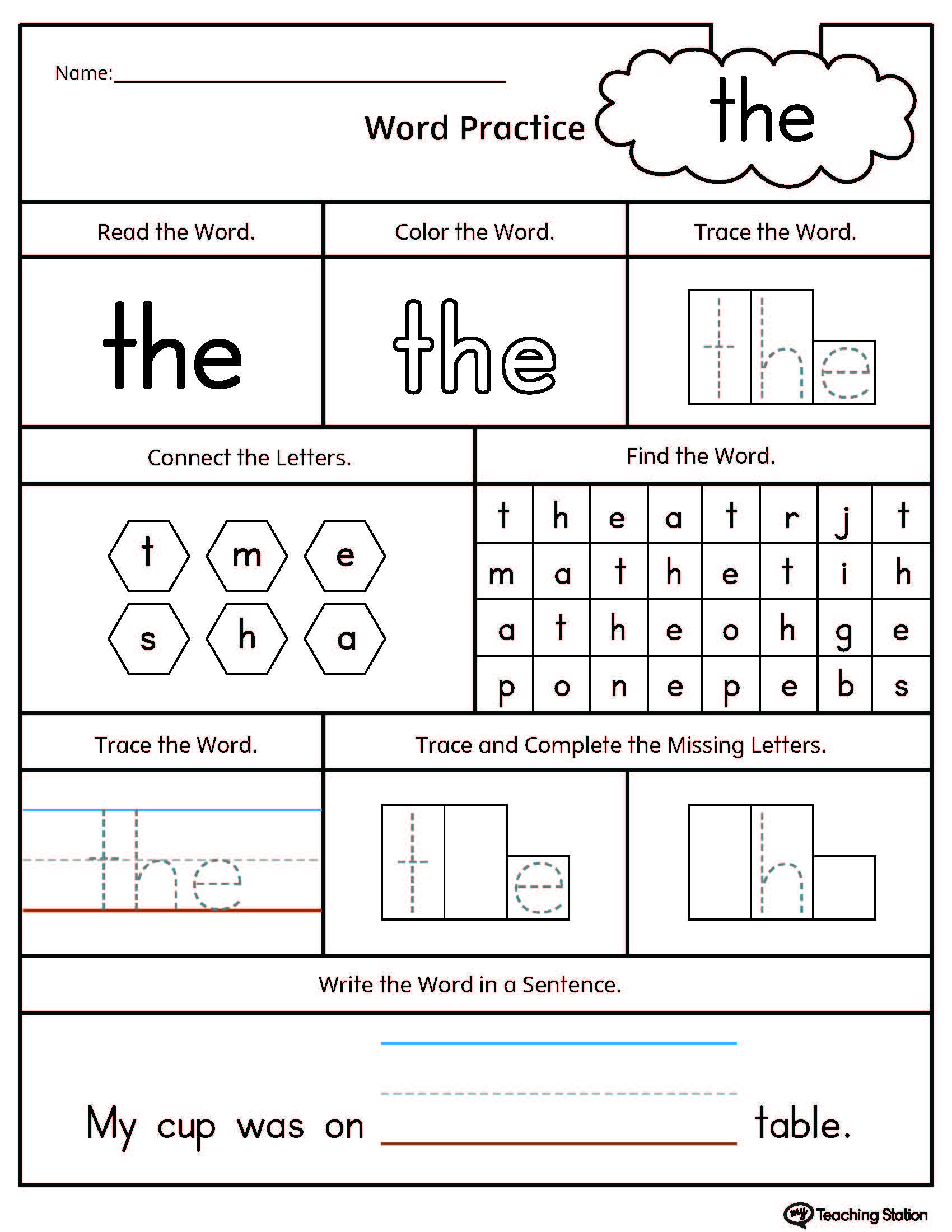 Free* Sight Word The Printable Worksheet | Myteachingstation | Free Printable Sight Word Worksheets